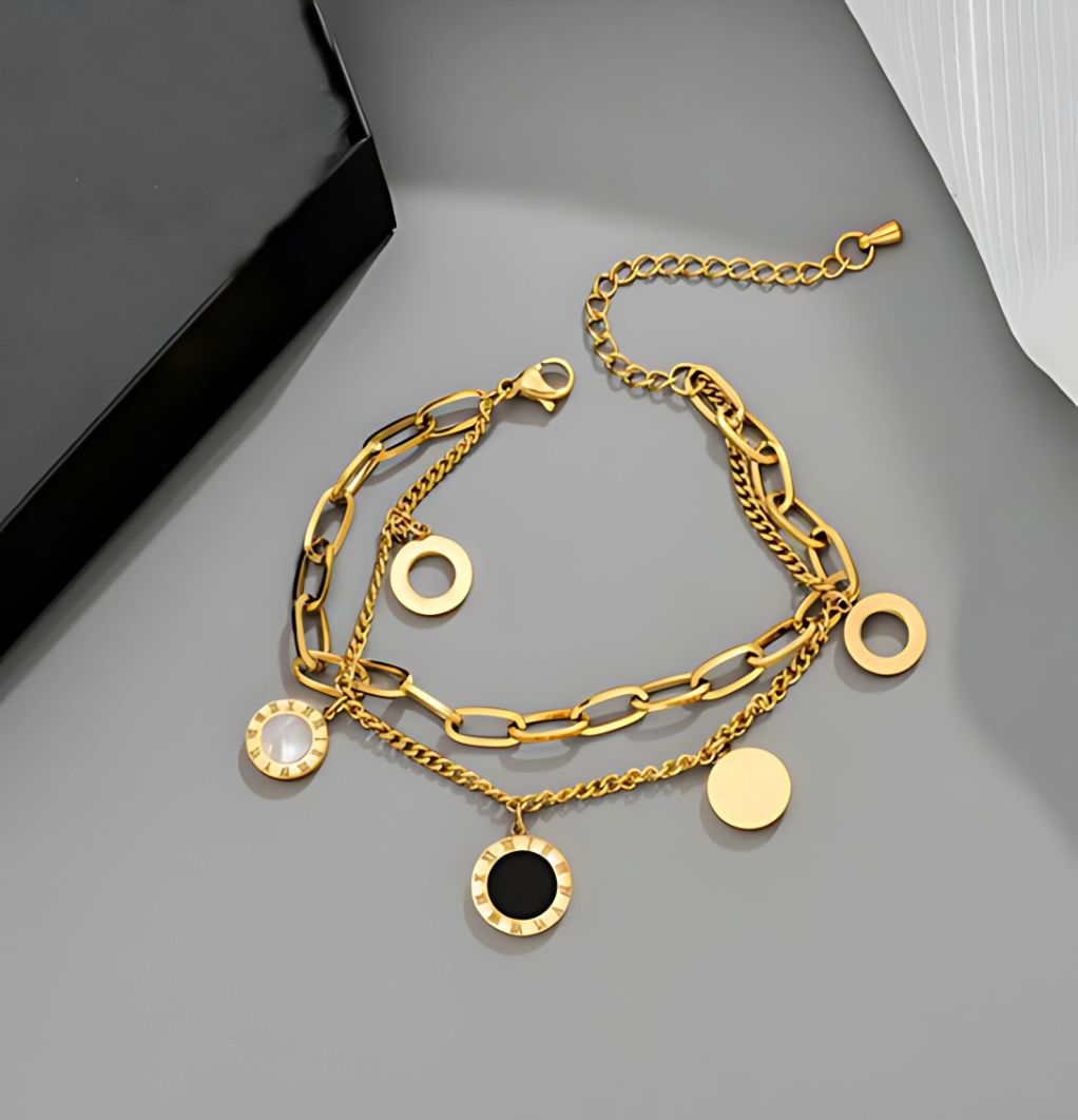 Black and White Bay-Roman Numeral Double layer Bracelet