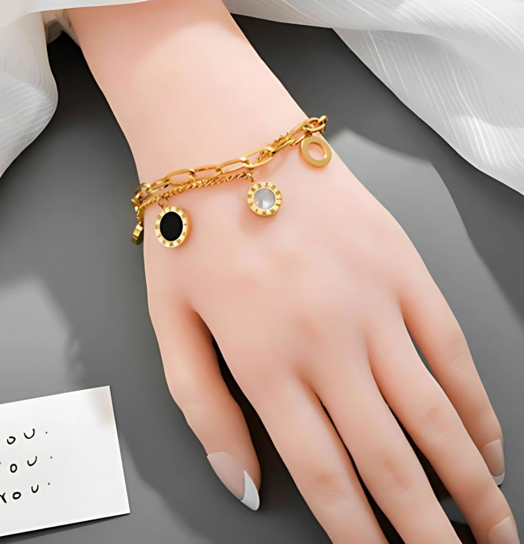 Black and White Bay-Roman Numeral Double layer Bracelet