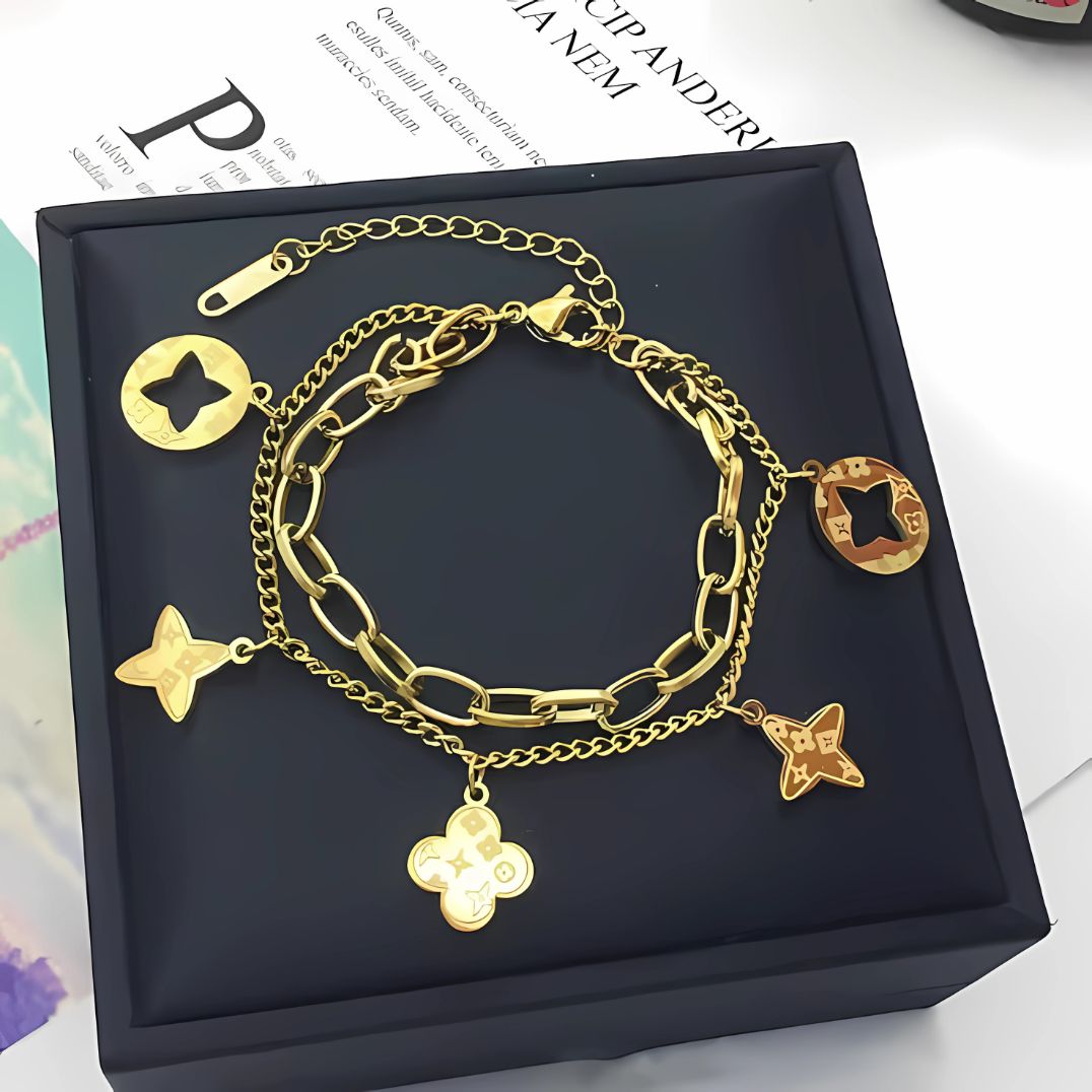 Dual Layer Printed L V Charm Bracelet
