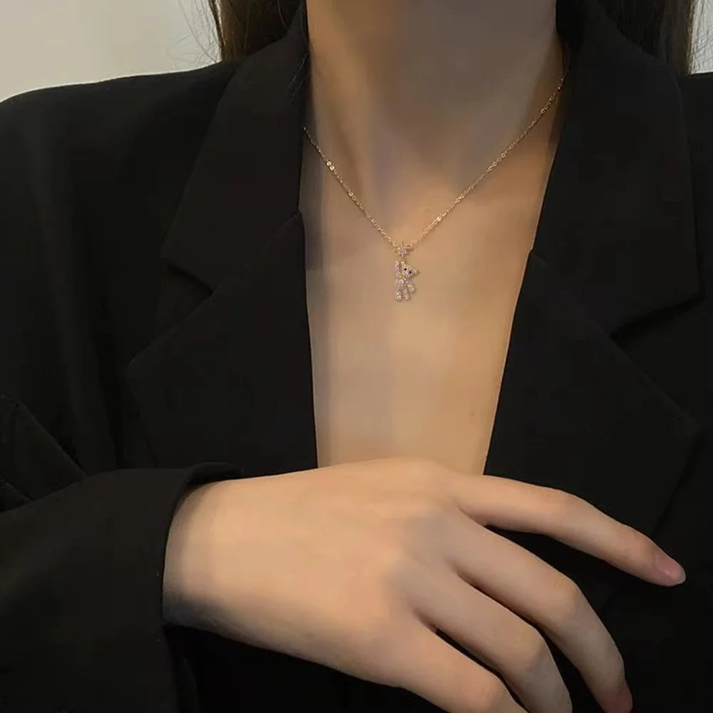 Teddy Bear Chain Pendant Necklace | Anti-tarnish | Stainless Steel | Gold Plated | Try On