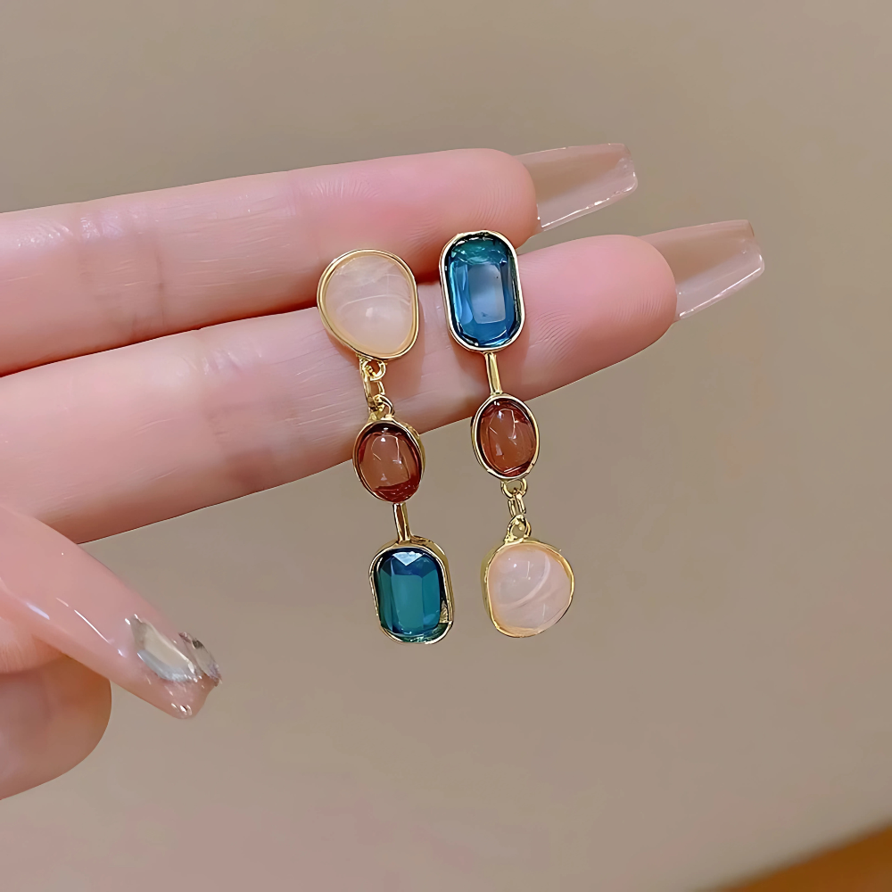 Asymmetrical Colored Gemstone Earrings | 2 Set | Multicolor