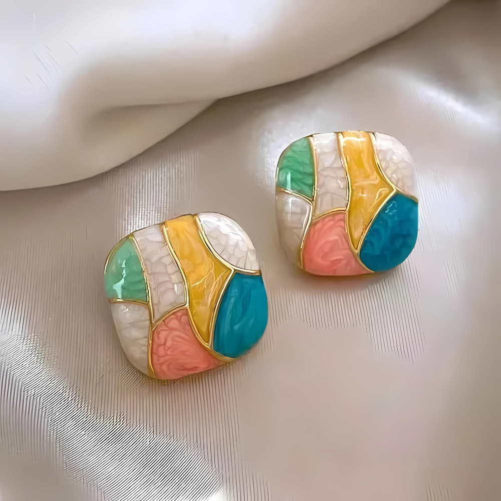 Enamel Candy Color Square Studs | 2 Set | Multicolor