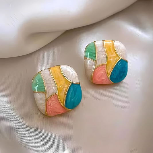 Enamel Candy Color Square Studs | 2 Set | Multicolor