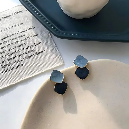 Blue Dual Tone Enamel Geometric Earrings | 2 Set
