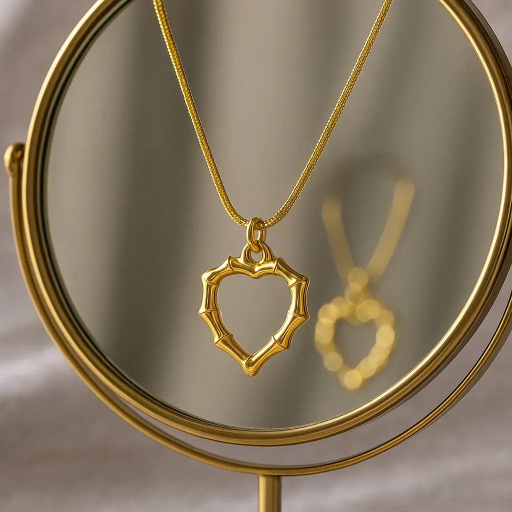 Elegant Bamboo Heart Gold Pendant Necklace | Anti-tarnish