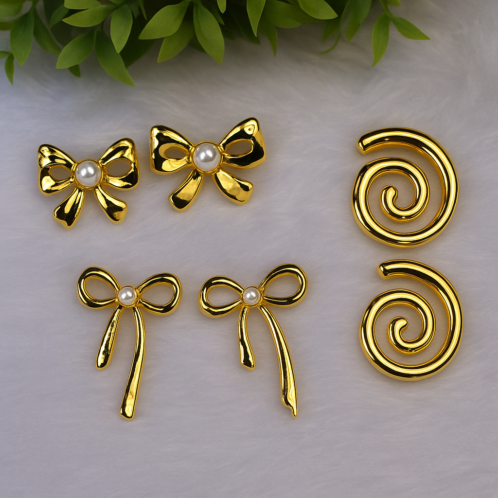 Golden Elegance Anti-Tarnish Earring Combo – Set of 3 Pairs