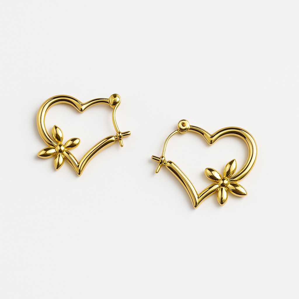 Blossom Heart Hoop Earrings | 18K Gold Plated | Anti-Tarnish Stainless Steel