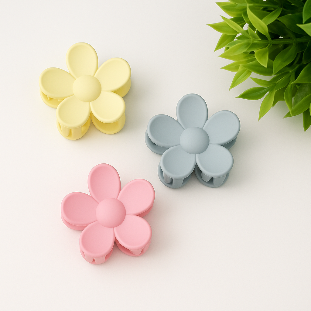 Elegant Matte Flower Claw Clip 4pc | 6 Pc