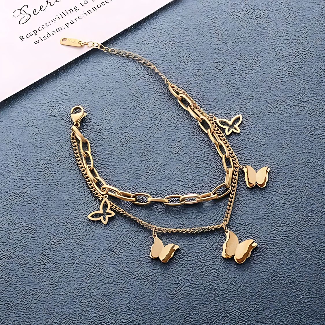 Butterfly Charm Dual Layer Chain Bracelet