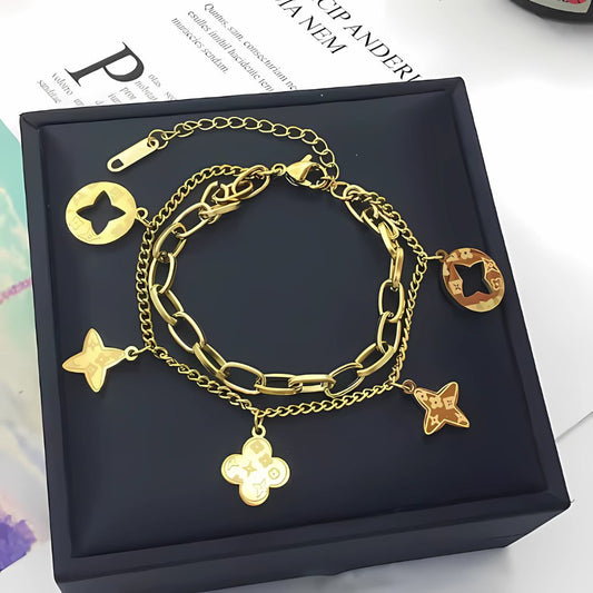 Dual Layer Printed L V Charm Bracelet
